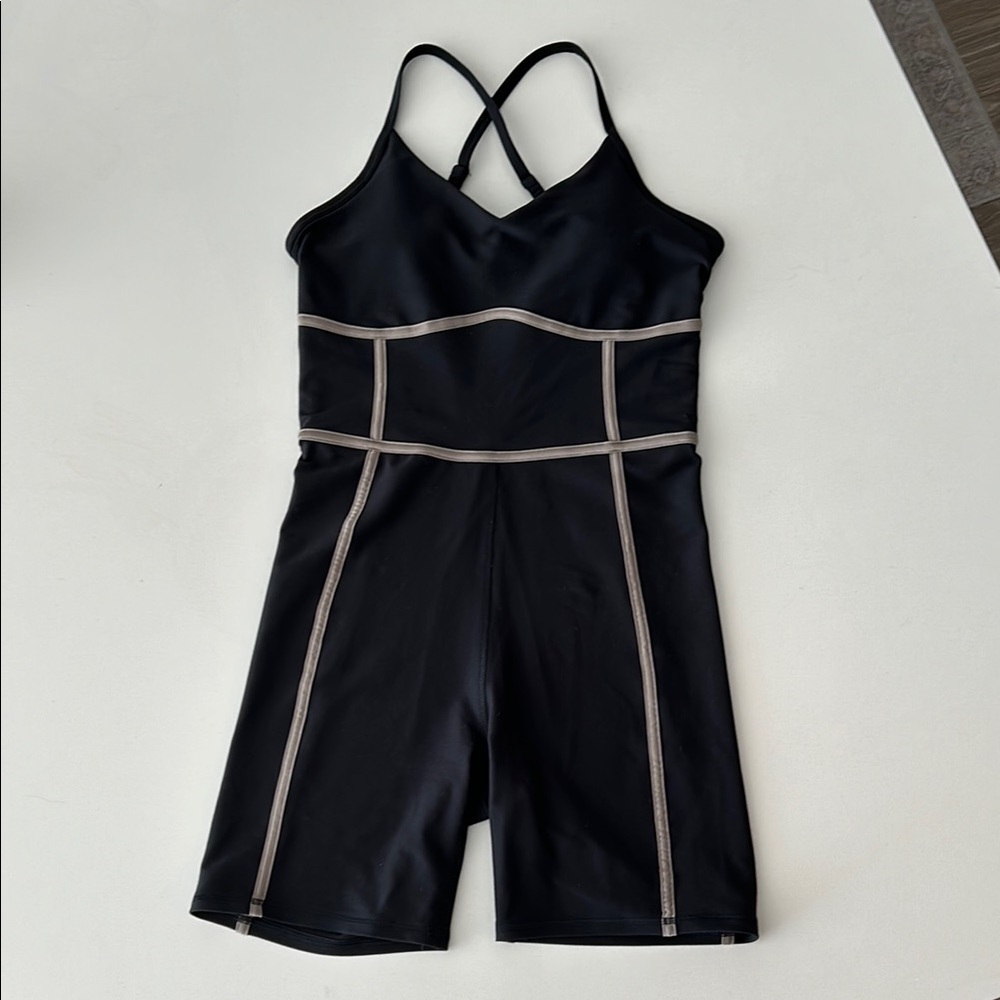 YPB Black One Piece with Crisscross Straps and Mid-Thigh Length